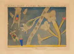 Max Ernst, Plantation boophile d'outremer hyperboréenne, 1921, Aquarell und Bleistift auf Autotypie (Übermalung), auf festem Papier aufgezogen