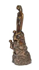 Sarah Tarab, Untitled (Figures Climbing Rocks Towards Woman), c. 1985, Patinated bronze
