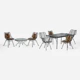 Russell Woodard, Sculptura chairs, set of six, c. 1965, enameled steel, glass, upholstery