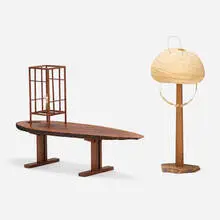 James Martin, Coffee table, floor lamp, and table lamp, American black walnut, paper
