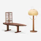 James Martin, Coffee table, floor lamp, and table lamp, American black walnut, paper