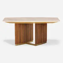 Coffee table by Modern, rosewood, maple, marble, mirrored glass, brass, sold Jul 2022