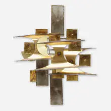 attribution C. Jeré, Wall sculpture, c. 1980, brass, steel