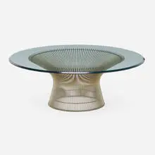 Coffee table by Warren Platner, bronze-plated steel, glass, sold Jul 2022