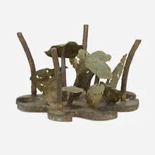 Coffee table base by Silas Seandel, patinated bronze and steel, sold Jul 2022