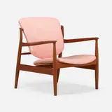 Finn Juhl, Armchair, model FD136, c. 1955, teak, vinyl, enameled brass