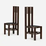 Charles Rennie Mackintosh, Chairs, pair, oak, leather upholstery