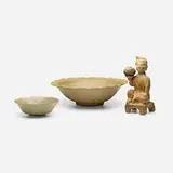 Southeast Asian, Collection of three works, celadon-glazed stoneware, celadon-glazed earthenware, stoneware with pigments