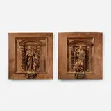 North Italian, Architectural panels with Saints, set of two, carved wood