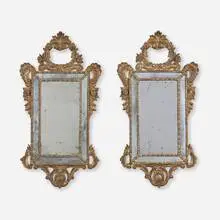 Venetian, Wall mirrors, pair, carved and gilt wood, mirrored glass/plate
