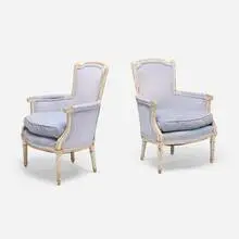 Louis Xvi, Armchairs, pair, carved and painted wood, microfiber upholstery