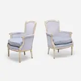 Louis Xvi, Armchairs, pair, carved and painted wood, microfiber upholstery