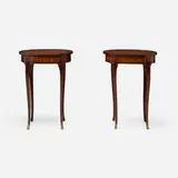 Louis Xvi Style, Marquetry occasional tables, pair, mahogany, brass