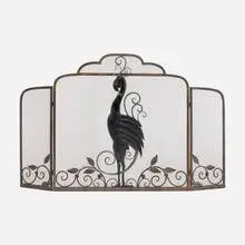 Art Déco, Fire screen with phoenix, c. 1935, enameled iron, steel mesh