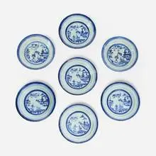 Gustav Jacob Canton, Plates, set of seven, glazed porcelain