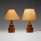 Sidney Moss, Table lamps, pair, c. 1930, wood, linen and paper shades