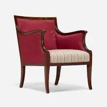 Lounge chair by Frits Henningsen, c. 1930, upholstery, mahogany, sold Nov 2025