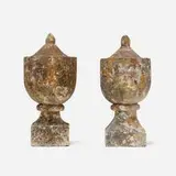 Antique, Ornamental garden urns, pair, c. 1900, carved stone
