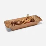 Antique, Bowl with children's toys, carved wood, glass, leather