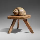Folk Art, Shell and stool, carved stone, oak