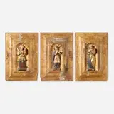 South American, Spanish Colonial Icons, set of three, gessoed, gilt and painted wood