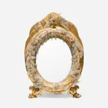 Antique, Giltwood frame with glass appliques, gilt wood, opalescent glass, nails, mirror