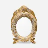Antique, Giltwood frame with glass appliques, gilt wood, opalescent glass, nails, mirror