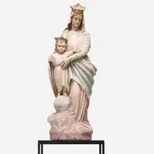 South American, Spanish Colonial Madonna and Child sculpture, painted plaster, fiberglass, glass
