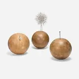 Antique, Spheres with religious implements, set of three, wood, iron