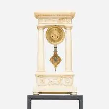 Neoclassical Style, Portico mantel clock, gilt bronze, alabaster