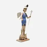 South American, Spanish Colonial Saint Michael figure, painted wood, glass, bronze