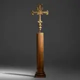 South American, Spanish Colonial crucifix on pedestal, gilt wood, carved wood