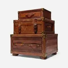 Contemporary, Trompe l'oeil luggage cabinet, c. 2000, leather, brass, walnut