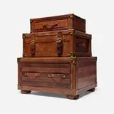 Contemporary, Trompe l'oeil luggage cabinet, c. 2000, leather, brass, walnut