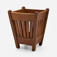 Arts & Crafts, Waste basket, c. 1920, oak, enameled steel