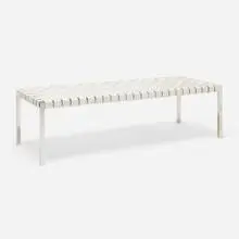 Contemporary, Bench, c. 2000, mirror-polished stainless steel, leather strap