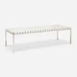 Contemporary, Bench, c. 2000, mirror-polished stainless steel, leather strap