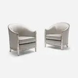 Art Déco, Armchairs, pair, c. 1935, silver-leaf over lacquered wood, silk upholstery, vinyl
