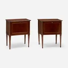 Directoire, Nightstands, pair, mahogany, brass