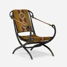 Thonet, Klappfauteuil (folding lounge chair), model 2, c. 1885, lacquered wood, Aubusson and velvet upholstery