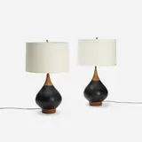 Tony Paul, table lamps, pair, c. 1958, painted plaster, linen, brass
