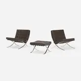 pair of Barcelona chairs and ottoman by Ludwig Mies van der Rohe, stainless steel, leather, sold Jul 2016