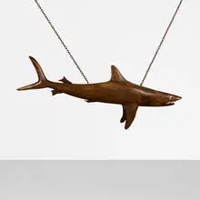 Folk Art, monumental shark, carved walnut, bone