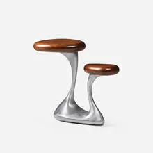 Jordan Mozer, prototype PushMePullYou table, c. 1992, cast aluminum, mahogany