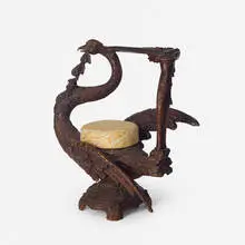 19th Century, Grotto chair, carved walnut, Fortuny upholstery