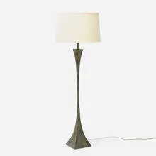 Stewart Ross James, Verdigris floor lamp, c. 1960, patinated and enameled bronze, linen
