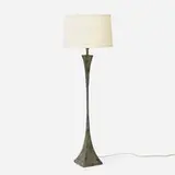 Stewart Ross James, Verdigris floor lamp, c. 1960, patinated and enameled bronze, linen
