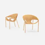 1960s, armchairs, pair, rattan