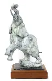 Sherry Sander, Untitled, b.1941) Rearing elephant bronze with green and white patina on a marble and wood base
