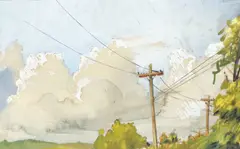 Telephone and Electric Wires in The Country by Sam Sargent, watercolor with gouache, offered Mar 2020